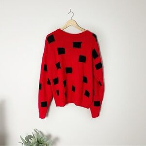 Vintage Red & Black Check Print Knit Handmade Pullover Sweater